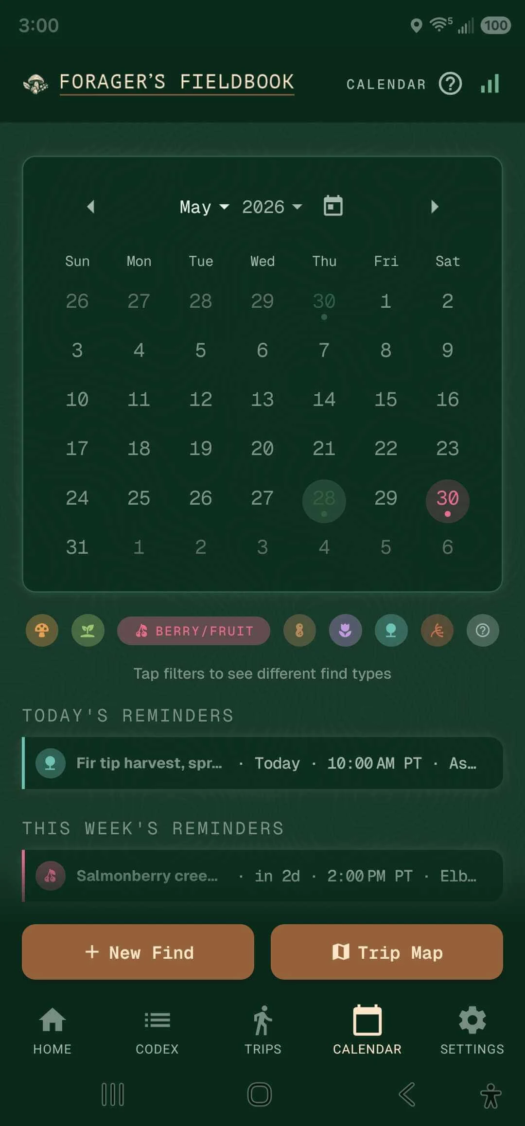 Calendar — harvest-ready badges across the season